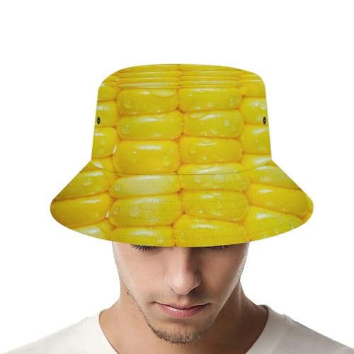 Image of Food Golden Corn Bucket Hats Unisex Washed Cotton Lightweight Outdoor Summer Beach Sun Hats Men Women Bucket Hat for Travel