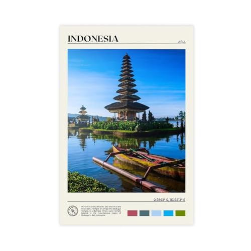 Bali Indonesia Ulun Danu Beratan Water Temple Lake Mountain Art Poster