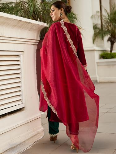 Image of INDO ERA Womens Straight Kurta & Pant With Dupatta Set