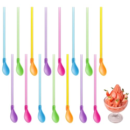 15PCS Slush Straws,Reusable 2-in-1 Spoon Straws,Colored Straw Spoon,Plastic Creative Straw Spoon,All-in-one Straw Stirring Spoon,for Smoothies,Cocktails,Milkshakes,Coffee