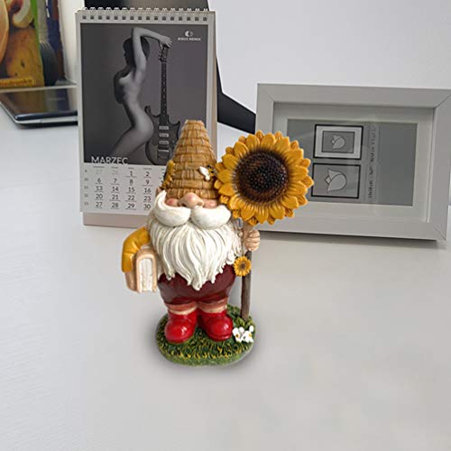 ABOOFAN Gnomo de Jardim Abelha Dia Dwarf Gnome Estátua Com Girassol Resina Gnome Estatueta Enfeite p