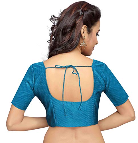 Image of Studio Shringaar Women's Brocade Half Sleeve Bright Readymade Saree Blouse