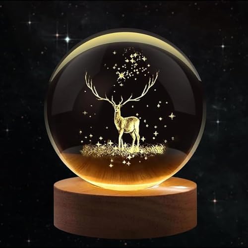 Image of SCILLA 3D Moon Crystal Ball Night lamp, Celestial Ball, Cute Lamps Aesthetic, Bedroom Lights, Lumina Moon lamp, Night lamp for Bedroom Lights, Gift (3D Deer)