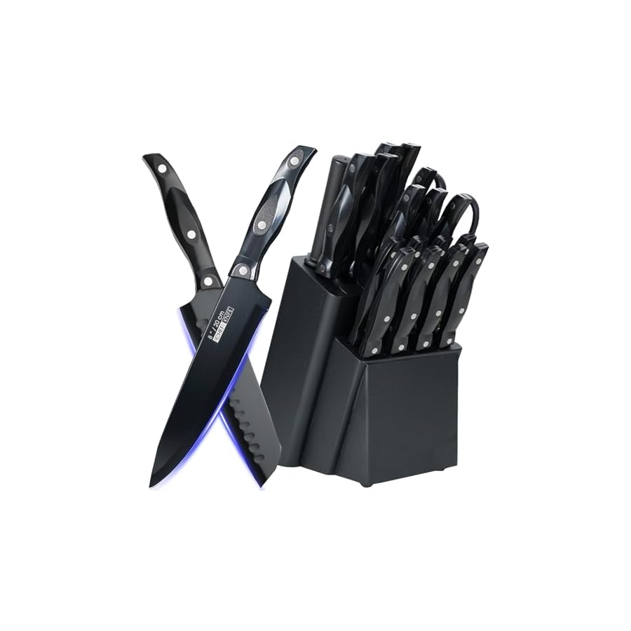 ANDONG-19-Piece-Stainless-Steel-Kitchen-Knife-Set-with-Wooden-Block-Sharpener-Chef-Knives-Dishwasher-Safe-Ergonomic-Anti-slip-Handle-for-Home-CookingBlack ANDONG 19-Piece Stainless Steel Kitchen Knife Set with Wooden Block & Sharpener - Chef Knives, Dishwasher Safe, Ergonomic Anti-slip Handle for Home Cooking,Black