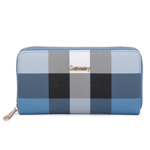 Gallantry Portefeuille Long Tout-en-Un Femme Carreaux Multicolore - Wallet Compagnon Grand Format Zippé - Porte-Cartes Monnaies Multifonction - Chic Stylé -...