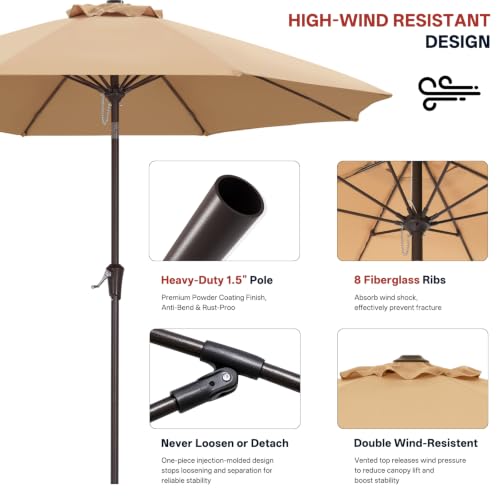 Image of ABCCANOPY 9FT Patio Umbrella Outdoor 8 Ribs Table Umbrella(Khaki) | Fade & UV Resistant Fabric,8 Fiberglass Ribs,Smooth Crank System,Wind Resistance,Great for Patio,Backyard,Garden,Deck