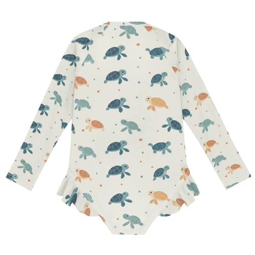 Girls Swimsuit Cute Turtles Dots Long Sleeve One Piece Bathing Suit for Kids UPF 50+ Rash Guard Swimwear 3-122