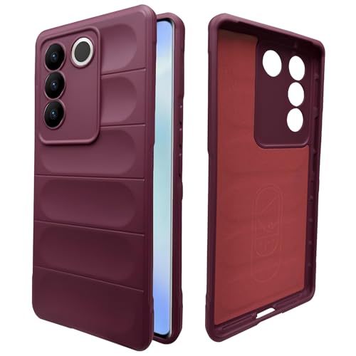 Image of A rtistque Liquid Silicone Stripes Back Cover Case for Vivo V27 / V27 PRO 5G | with Camera Protection | with Inner Fabric | Anti Slip Grip | AirBag Case| Vivo V27 / V27 Pro 5G Back Cover - Maroon