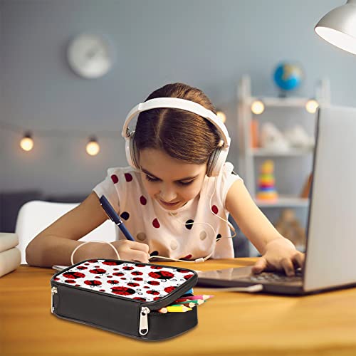 Image of Big Capacity Pencil Case Red Ladybug Print Pencil Pouch Simplicity Pencil Bag Pen Case Large Stationery Organizer Bag with Zipper for Kids Adult Boy Girls Office School Supplies