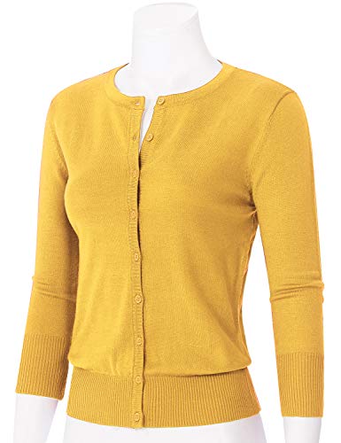 Image of Women's 3 /4 Sleeve Crew Neck Button Down Stretch Knit Cardigan Sweater (S-3XL)