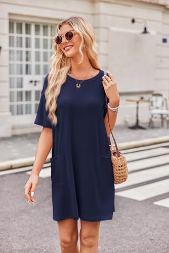 Image of Ekouaer Sleep Shirts for Women Nightgown Short Sleeves T shirt Night Dress Round Neck Womans Nightgown with Pocket S-XXL