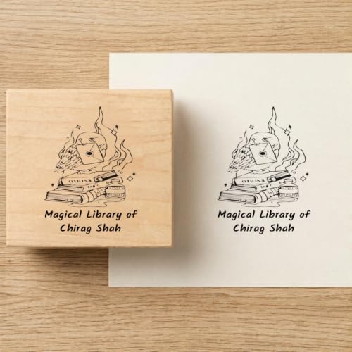 Image of Kunya Personalised Book Stamp with Your Name(3.5 cm Dia), customised for Stamping Books for Readers, Great Gift for booklovers, Kids, Teachers (Spell Cast Book)