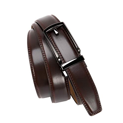 Image of Chaoren Leather Ratchet Belt 2 Pack Dress with Click Sliding Buckle 1 3 /8 inch in Gift Set Box - Adjustable Trim to Fit