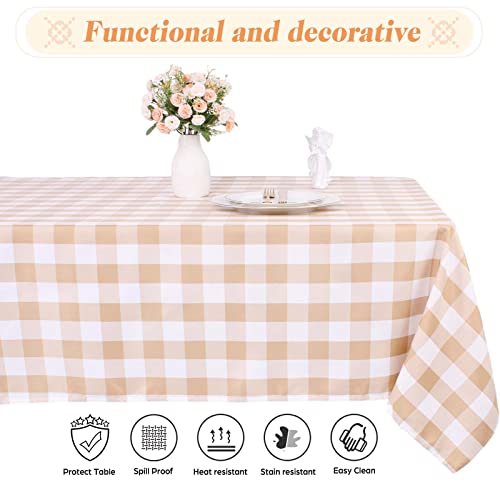 Kesfey Rectangle Gingham Tablecloth Plaid 55x78in Polyester Checkered Tablecloths Gingham Fabric Wipeable Table Cloth Wipe Clean Wrinkle Free Table Cover for Dining (Light Coffee) - Image 3
