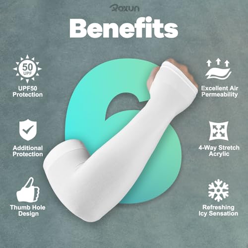 Image of ROXUN Arm Sleeves with Thumb Hole, Cooling UV Sun Protection Compression Tattoo Cover Up for Men /Women