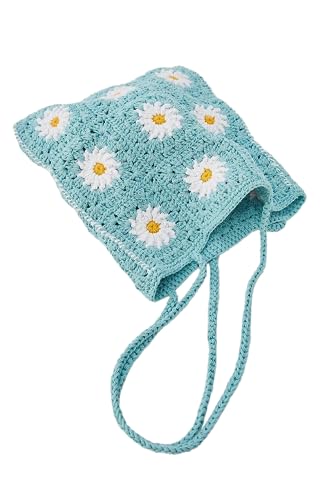 Image of Womens Stylish Relaxed Fit Hand Crochet Spacious Tote Bag Shopping Bag Handmade Knitting Bag Crochet Shoulder Bag