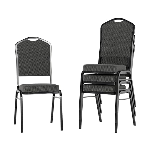 Flash Furniture 4 Pack Hercules Series Crown Back Stacking Banquet Chair in Black Dot Patterned Fabric - Black Frame