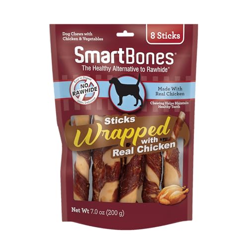Image of SmartBones Chicken-Wrapped Sticks, Treat Your Dog to a Rawhide-Free Chew Made With Real Chicken and Vegetables, 8 Count (Pack of 24)