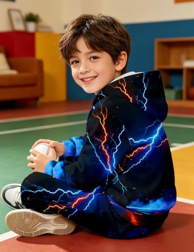 Image of Boys Clothes, T-Rex Print Dinosaur Boy Clothes Fall Winter Outfits Long-sleeved Hooded Sweatshirt Pants 2Pcs Set
