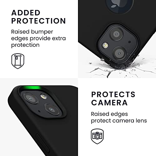 Image of Elzzi Microfiber Logo Cut Cover Compatible for iPhone 13 Mini Case Cushion Liquid Soft Silicone Gel Rubber Phone Cases Non-Slip Full Body Protective Shockproof Back Cover 5.4 inch, Black