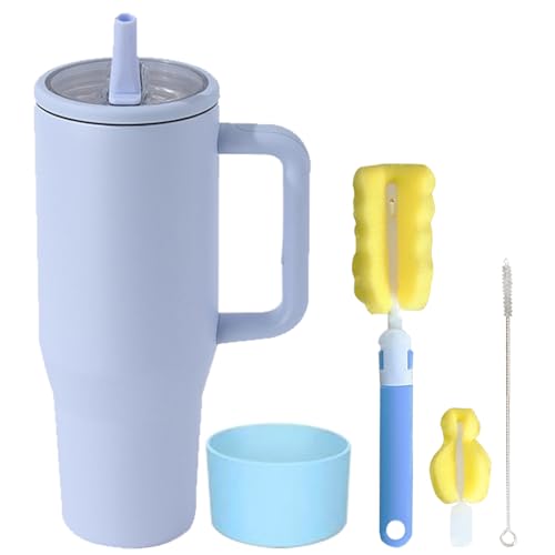 Longiang Taza térmica de 40 oz, vaso con tapa y pajita, botella de acero inoxidable, termo para agua, café y té (azul claro)