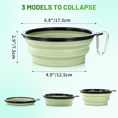 Image of Dog Bowl Pet Collapsible Bowls, 2 Pack Collapsible Dog Water Bowls for Cats Dogs, Portable Pet Feeding Watering Dish for Walking Parking Traveling with 2 Carabiners (Large, Fairy Pink & Sprout Green)