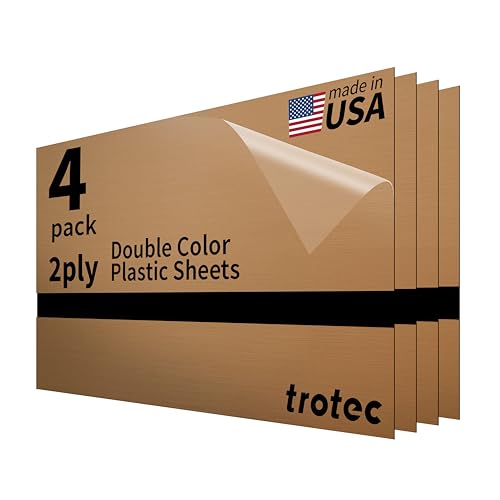 Trotec | Thin Acrylic Sheet | 24”x12”x1/50”, 4 Pcs | 2 Ply | Copper/Black | Matte, Gloss & Brushed Metal Finish | Acrylic Panels for Laser Engraving, Trophy Plates, Interior Signs & Badges