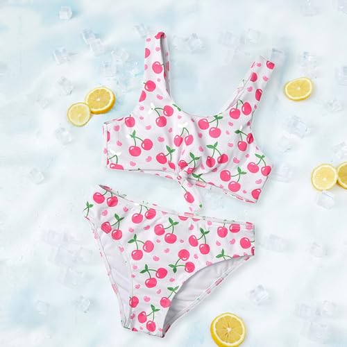 Girls Cherry Print Bikini 2pc Swimsuit Set Cotton Soft Comfortable Lightweight Breathable Open Navel Bathing Suit4