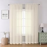 Lecloud Cream Sheer Curtains 84 Inches Long 2 Panels Set, Elegant Light Filtering Window Curtains with Rod Pocket, Airy Voile Transparent Dreaps for Living Room Decor, Each Panel 42 X 84 Inch