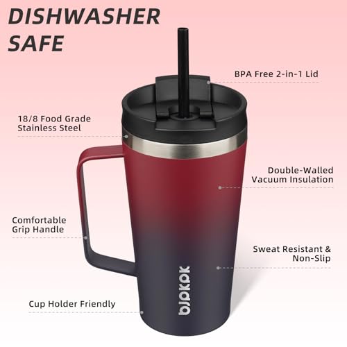 Image of BJPKPK 18oz Insulated Tumbler with Handle, Lid & Straw, Stainless Steel