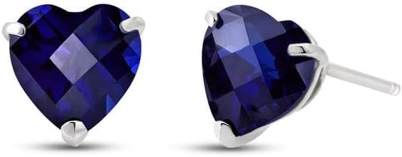 14k Solid White, Yellow, Rose Gold Stud Earrings with 3.1 Carat (CTW) Heart Natural Blue Sapphire 4334