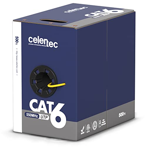 celertec Cavo Ethernet CAT6, 500 piedi, rame nudo solido 23AWG, coppie intrecciate non schermate (UTP), 550 MHz, ETL elencato e CMR Riser Rated, Interno, Bulk Ethernet Cable -Giallo celertec Cavo Ethernet CAT6, 500 piedi, rame nudo solido 23AWG, coppie intrecciate non schermate (UTP), 550 MHz, ETL elencato e CMR Riser Rated, Interno, Bulk Ethernet Cable -Giallo