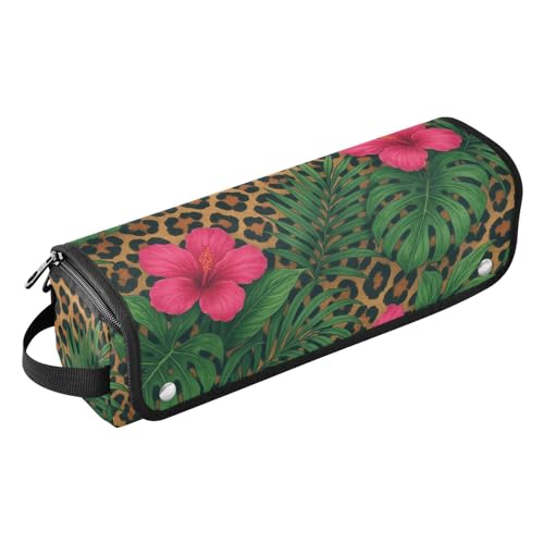 Organizador de Herramientas para Cabello 2 en 1 con Tapete para Plancha, Gran Capacidad para Plancha y Accesorios de Cuidado Capilar, con Estampado Tropical de Leopardo, Portátil para Viaje miniatura 1
