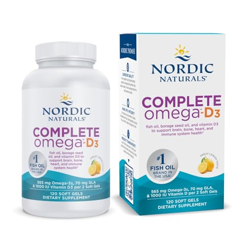 Nordic Naturals Complete Omega-D3, Lemon Flavor - 120 Soft Gels - 565 mg Omega-3 + 70 mg GLA + 1000 IU Vitamin D3 - EPA & DHA - Healthy Skin, Cognition, Positive Mood - Non-GMO - 60 Servings Nordic Naturals Complete Omega-D3, Lemon Flavor - 120 Soft Gels - 565 mg Omega-3 + 70 mg GLA + 1000 IU Vitamin D3 - EPA & DHA - Healthy Skin, Cognition, Positive Mood - Non-GMO - 60 Servings