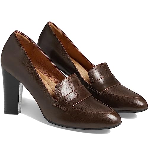 Image of MOOMMO Women Chunky Block Heel Pumps Round Closed Toe Slip On Oxford Loafers Shoes High Heels Snakeskin Work Pump Suede Loafer for Office Ladies Classic Formal Business Professional 4-13 M US