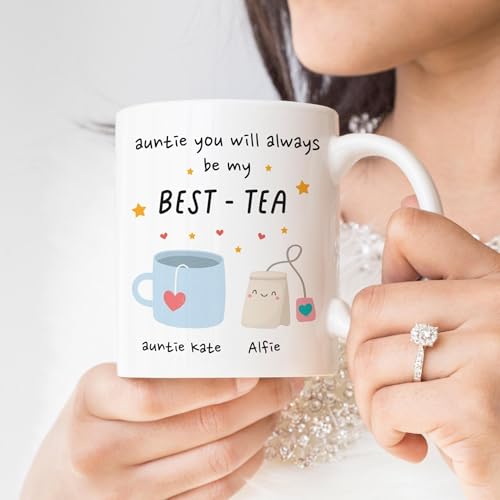 Pomchick | Personalised Auntie Best-Tea Mug Cute Birthday Mothers Day Funny Tea Pun Gift from Niece or Nephew