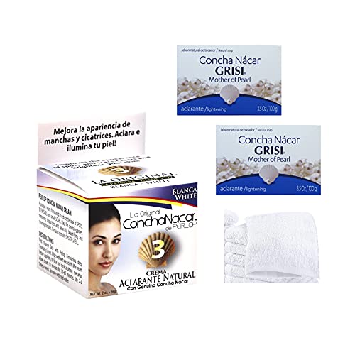 Bundle La Original Concha Nacar De Perlop Crema Aclarante Natural 2oz and Grisi Natural Mother Of Pearl Soap, 3.4 oz with Lyeusa Hand Towels Bundle La Original Concha Nacar De Perlop Crema Aclarante Natural 2oz and Grisi Natural Mother Of Pearl Soap, 3.4 oz with Lyeusa Hand Towels