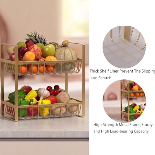 Image of 2 Tier Countertop Fruit and Vegetables Basket | Multipurpose Storage Organize Stand for Kitchen, Dining Table and Bathroom (2 Tier Gold)