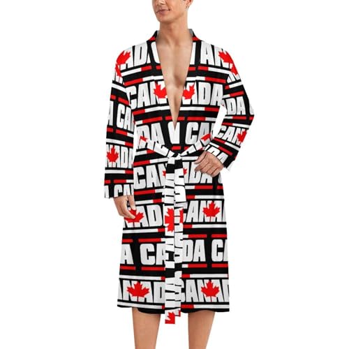 Bata de baño ligera de hombre con bandera de Canadá, camisón largo y ropa de dormir suave