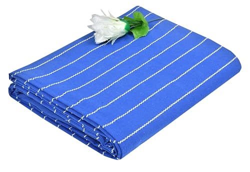 Image of 400 TC Handloom Traditional Cotton Bed Sheet for Single Bed Cover Premium Sustainable Fabric 100% Cotton Multicolor, Striped Pattern Traditional Design (60X90, Blue) Without pillowcovers