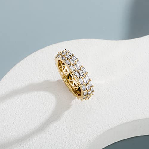 Topgrillz 3 Rows Baguette Wedding Band Ring For Women 18K Gold Plated Diamond 4 Prong Setting Engagement Eternity Gifts (Gold, 11) #TOP2