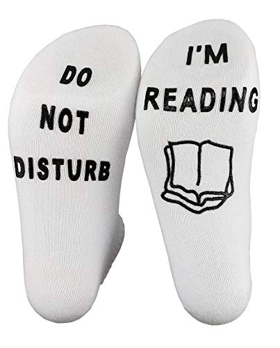 'Do Not Disturb I'm Reading' Funny Ankle Socks - Great Gift For Those People Who Love Books! (Reading-White-Long)
