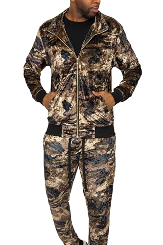 G-Style USA Men's Olive Camo Velvet Velour Tracksuit...