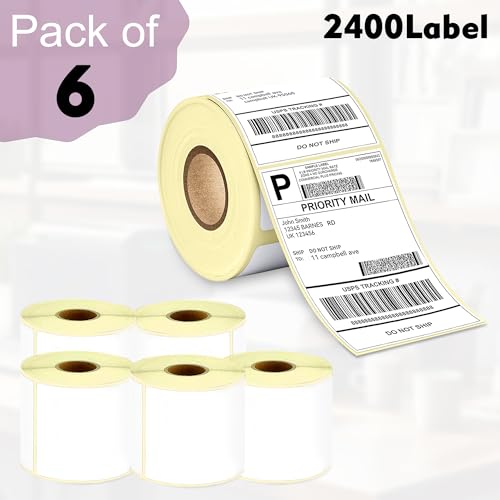 Image of GLUN 4x6 (100x150mm) Direct Thermal Label Rolls, 400 Labels per Roll, Self-Adhesive Shipping Stickers Pack of 6