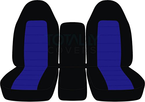Totally Covers Compatible with 1994-2002 (2nd Gen) Dodge Ram Two-Tone Truck Seat Covers (40/20/40 Split Bench) w Center Console - Front: Black & Dark Blue w/wo Integrated Belts
