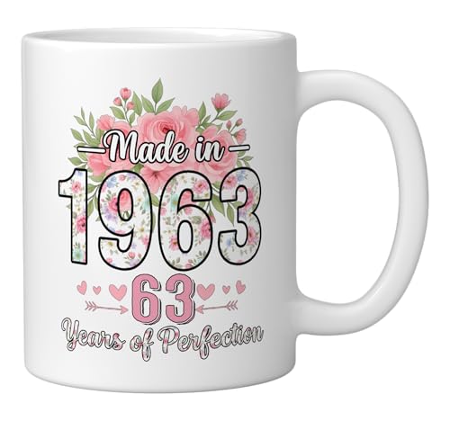 Taza cerámica blanca 11 onzas Floral 63 años miniatura 2