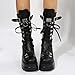 Womens Platform Knee High Boots Chunky Heel Zipper Round Toe Fashion Motorcycle Punk Goth Boots Mid Calf Combat Boots