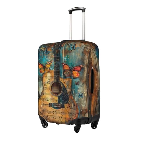 Retro guitar and sheet music Elastic Travel Luggage Cover Travel Suitcase Protective Cover2