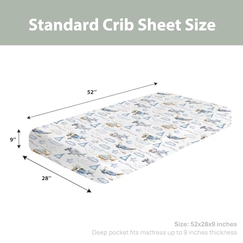 Image of Vintage Planes Airplanes Helicopters Baby Crib Sheets Boy Girl 28 inchx52 inch Retro Stars Plane Clouds Sky Soft Stretchy Fitted Crib Mattress Cover Baby Sheet for Standard Crib & Toddler Mattress Pad