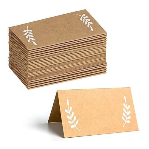 60 Piezas Tarjetas de Lugar Marrón en Papel Kraft para Decoración de Fiesta, Boda, Banquetes y Eventos - Mesa Plegable 9 x 10 cm